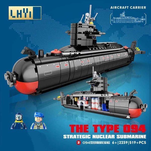 Militar o tipo 094 Submarino nuclear estratégico Bloqueio Blocks Kit Classic Naval Naval Naval Boat War Boat Model Kids ToySc250121
