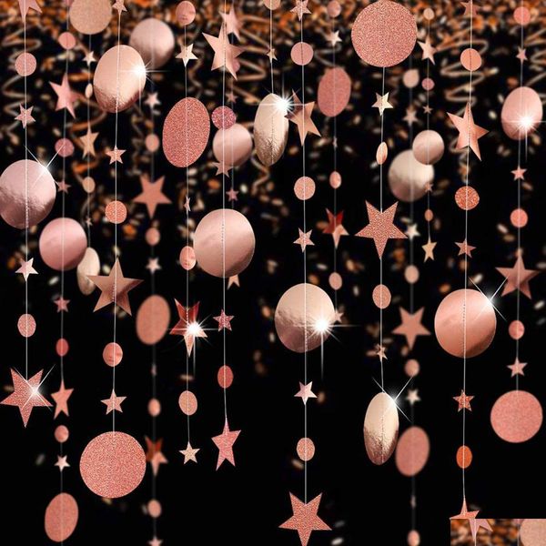 Party Decoration Party Decoration Rose Gold Circle Dot Garland Streamer Kit Glitter Paper Hanging Bunting Banner Background For Birth Dhpbz