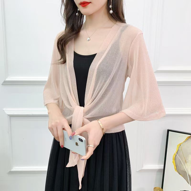 K1218 Versatile mesh cardigan for women, new summer style, suspender skirt, outerwear, cardigan, lace-up, small shawl, short jacket, fashionable out