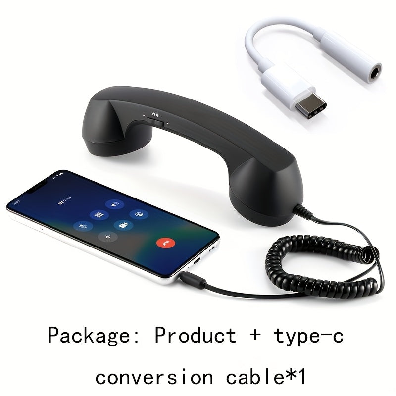 TEMU Wired Telephone Handset With Type-c Adapter, Suitable For Ipone15, 16 Mobile Phones, Ios System, Suitable For Smartphones - Classic Landline