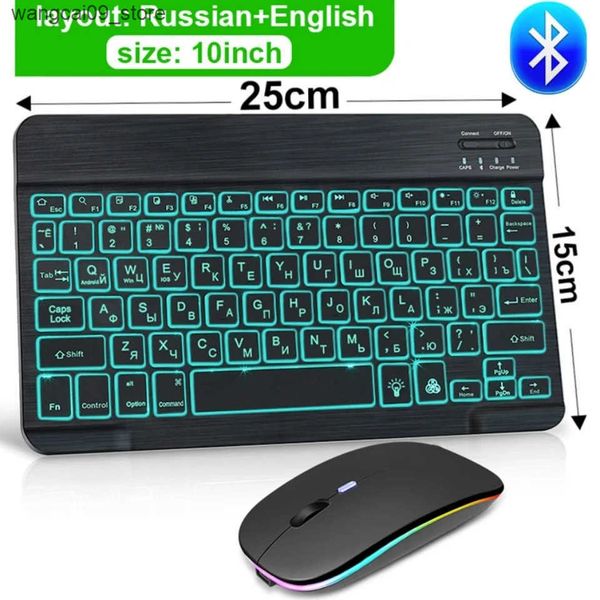 Keyboards RGB Bluetooth Keyboard And Mouse Set Mini Wireless Keyboard and Mouse Kit Rechargeable Russian Keyboards 10 Inch For iPad Tablet J