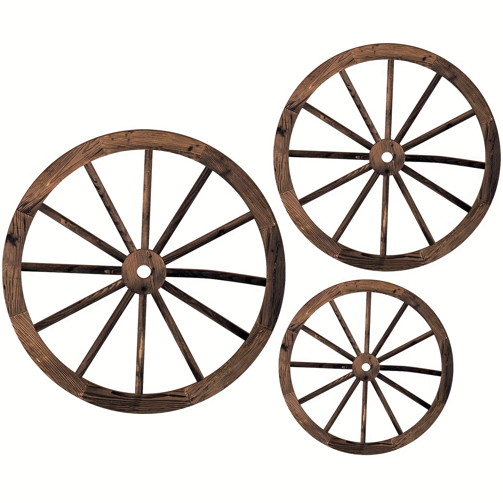TEMU 3pcs Wheel Decor 12-10-8 Inch Western Wall Decor Farmhouse Wagon Wheels Rustic Yard Wall Art Decor Hanging Decorative Wheels For Garden Home Bar