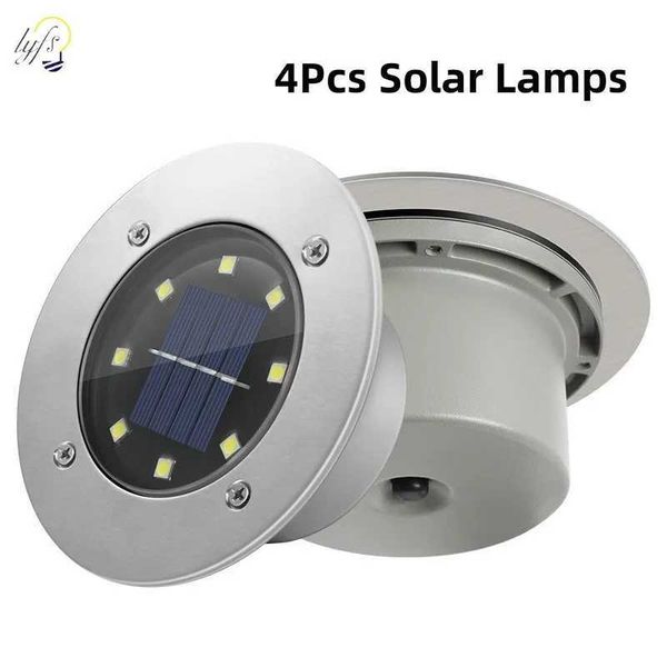4pcs-lot Outdoor Lighting Solar Powered Panel LED Floor Lamps Deck Light 8 LED Underground Light Garden Pathway Spot Lights CL240813