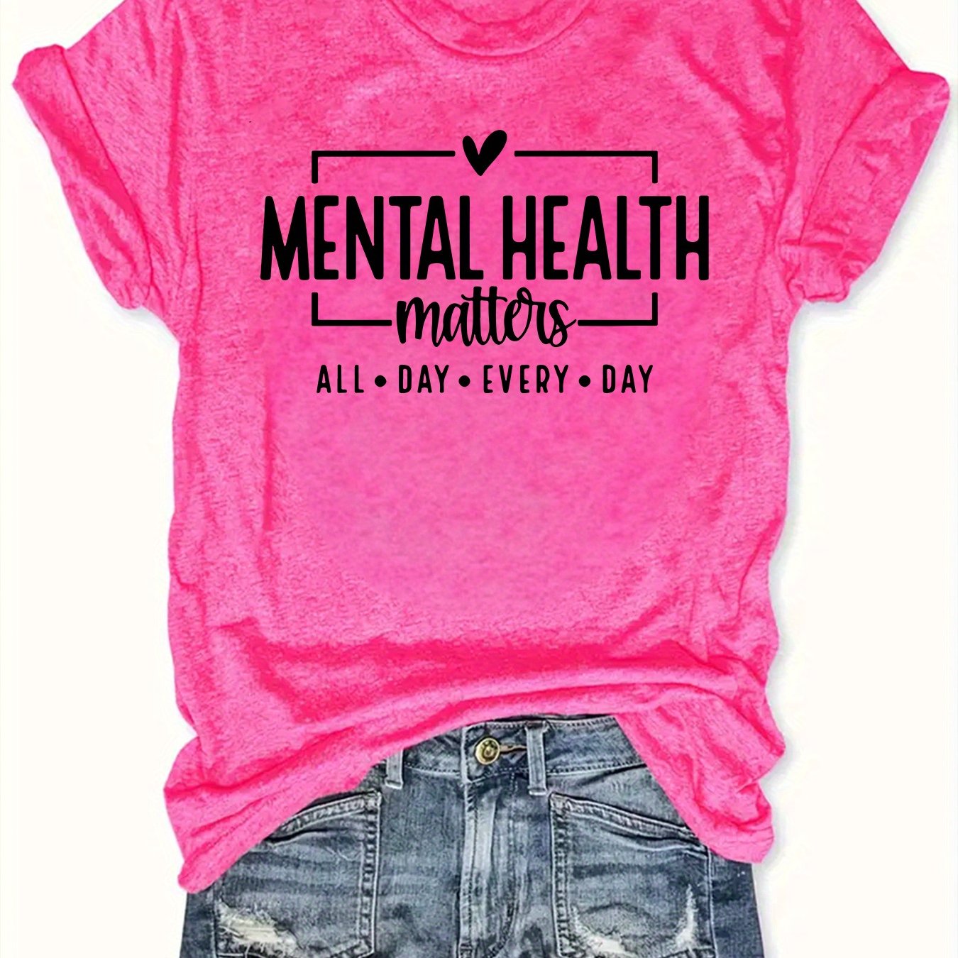 TEMU Letter Print T-shirt, Short Sleeve Crew Neck Casual Top, Women's Clothing