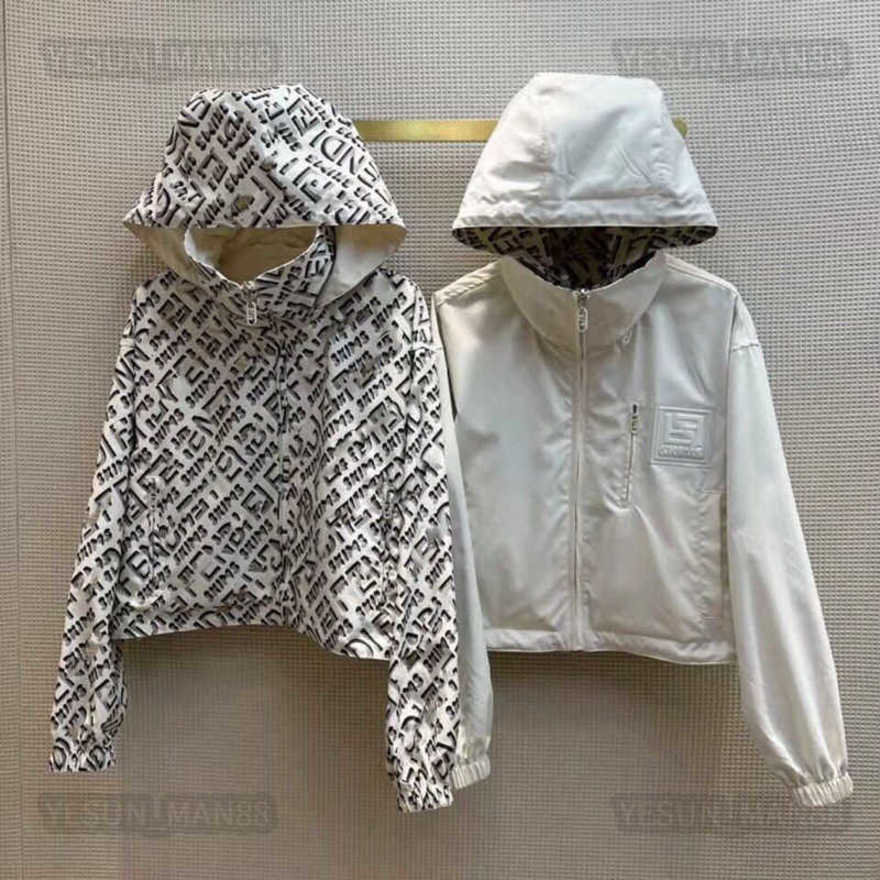 Womens Designer Fends Hoodie Jacket Winter Warm Letter FF Printing Pullover Outerwear Causal Parka Double Sided Hooded Coat 3 Color