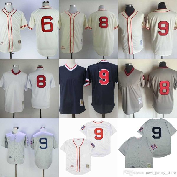 Movie Vintage 9 Ted Williams Baseball Jerseys Stitched 8 Carl Yastrzemski 6 Johnny Pesky Jersey Breathable Sport Navy Blue Pullover White Cr