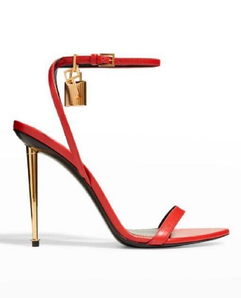 Summer Newest Padlock chain-detail mirrored leather Lock-and-Key Detail, Pointed Toe Gladiator Style for Party Wedding, EU35-43