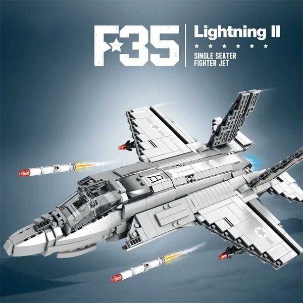 Blocks 1600PCS F-35 Lightning II Fighter Building Blocks Bomber Carrier based Aircraft Model Building Blocks Desktop Decoration Childrens To