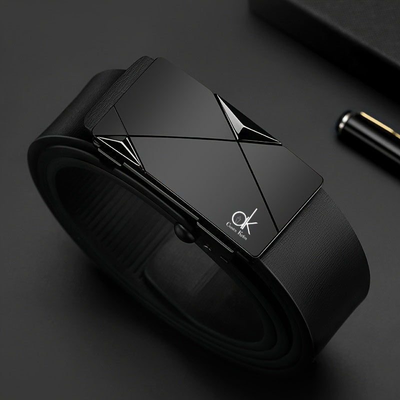 TEMU Cnk Men's Belt - Leather With Automatic , Casual & Formal Versatile Design, Standard Size For Casual Attire - Ideal Gift For Men