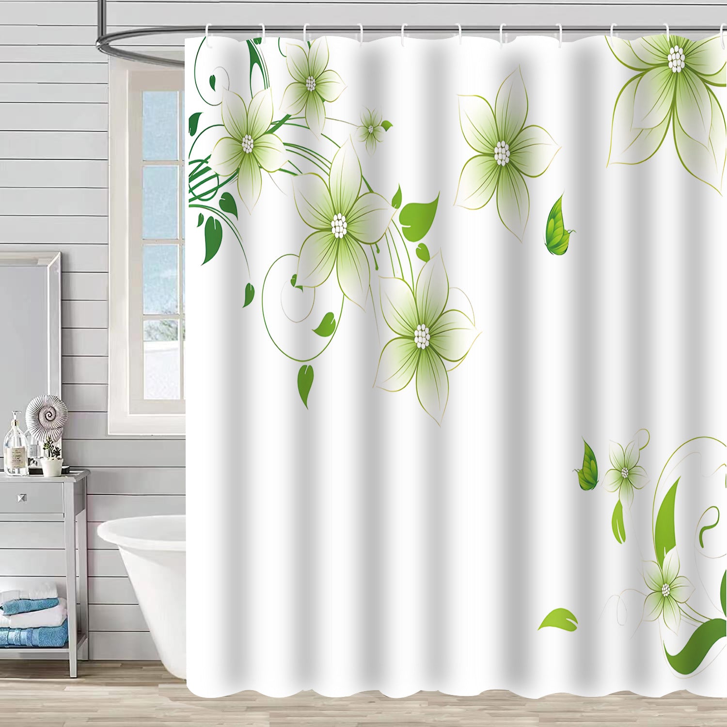 YL-37191 digital shower curtain cross-border plant flower waterproof polyester bathroom four-piece set dry and wet separation moisture-proof