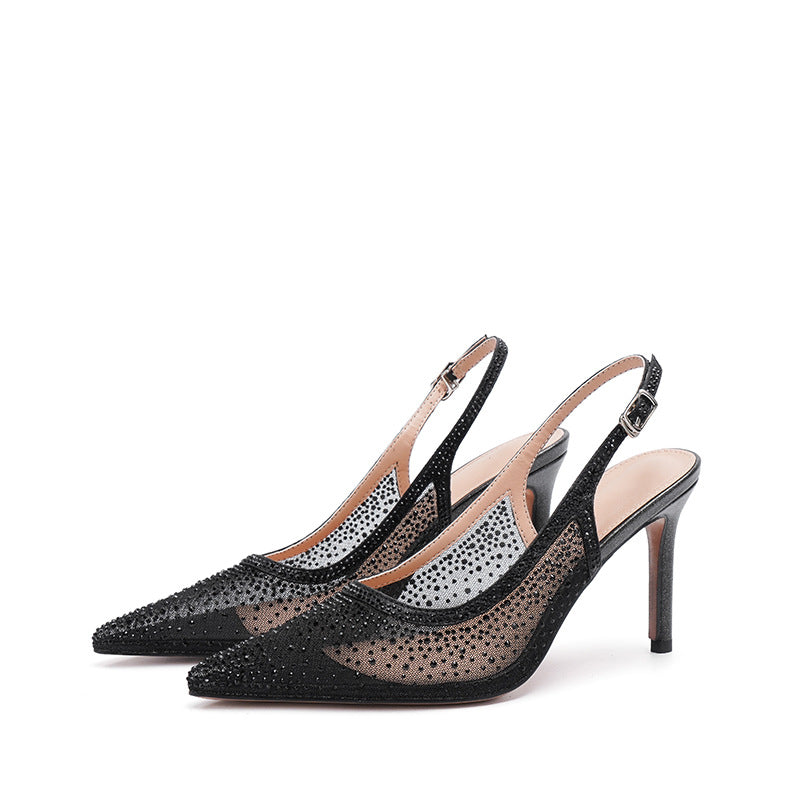 2025 New One Belt Starry Sky with Fine Heels and Pointed Water Diamonds High Heels Sandals Elegant Evening Shoes Wedding Shoes