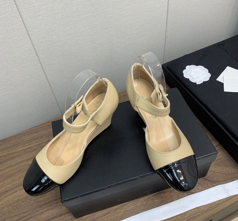 Women wedge heel designer leather shoes luxury brand party sandals outdoor travel shoes casual high heels