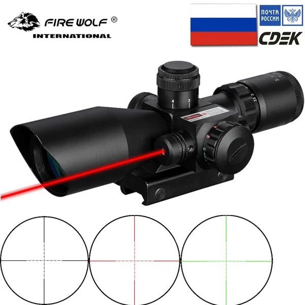 Fire wolf 2.5-10X40 Hunting tactical Optical sight red green Illuminated with Red Laser Spotting scope for rifle hunting
