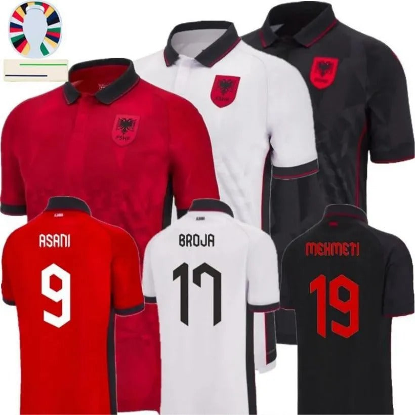 24 Albania Fans Tops Soccer Jerseys Albania Home Red Jersey White Shirts Third Black Short sleeve football