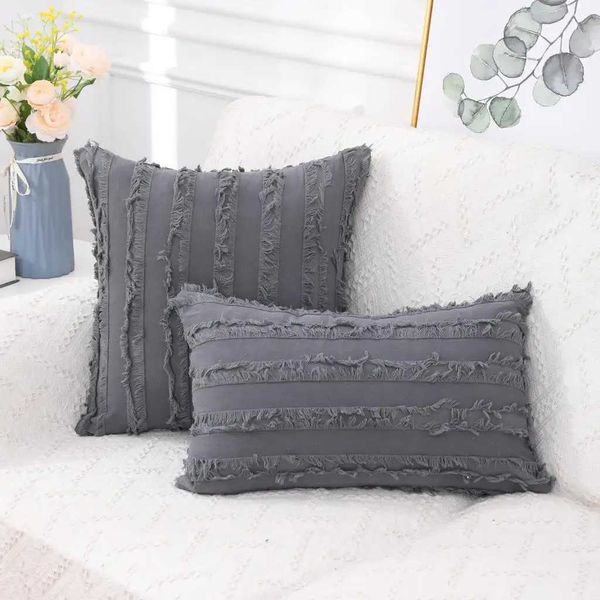 Pillow Case Homaxy Decorative Throw Case For Sofa 50x50cm Furry Cushion Cover Striped Sleep case Aesthetic Cotton Linen 45x45C241109