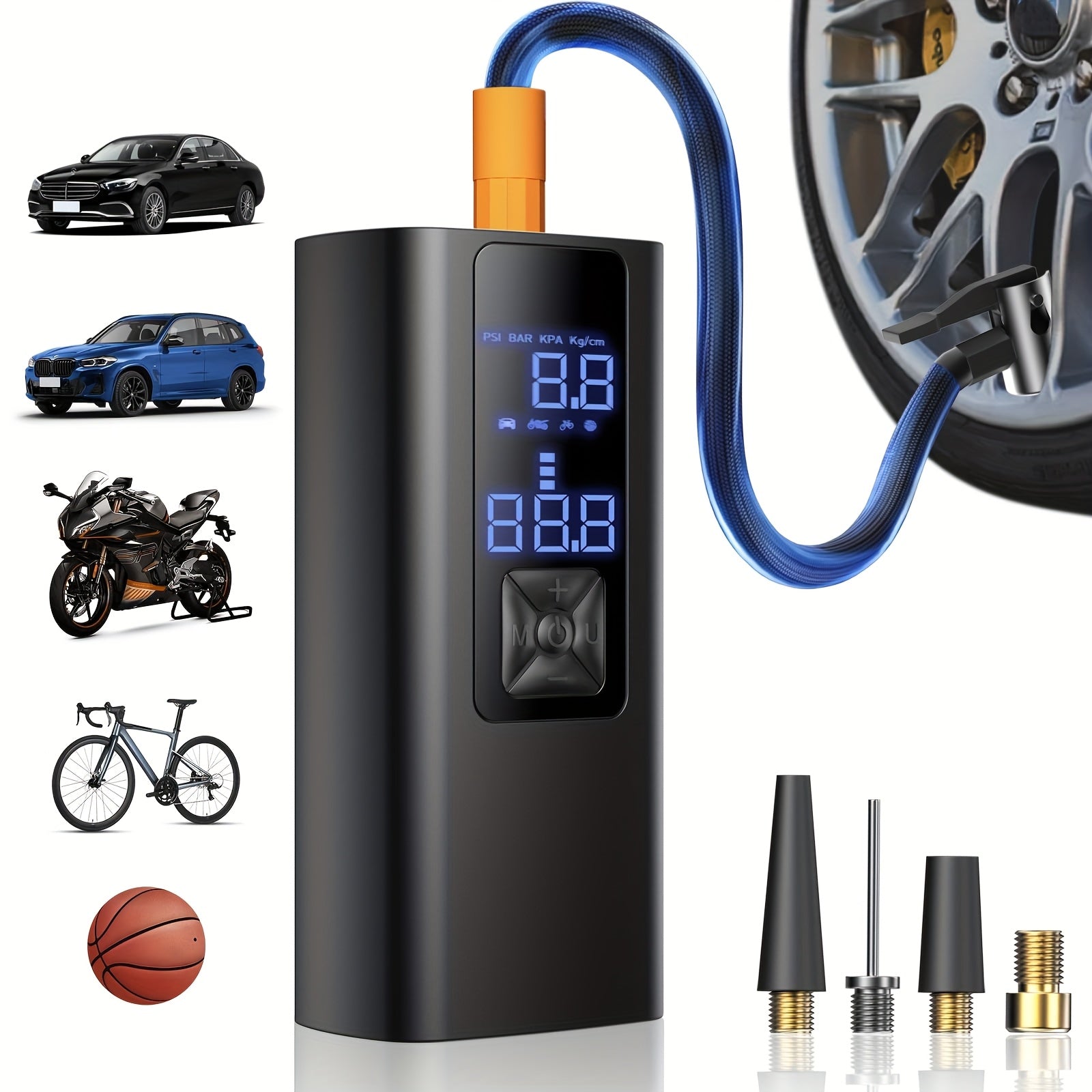 TEMU Tire Inflator Portable Air Compressor, 150psi Portable Air Pump For Car Tires With 25000mah Battery, 2x Faster Inflation Electric Air Pump With