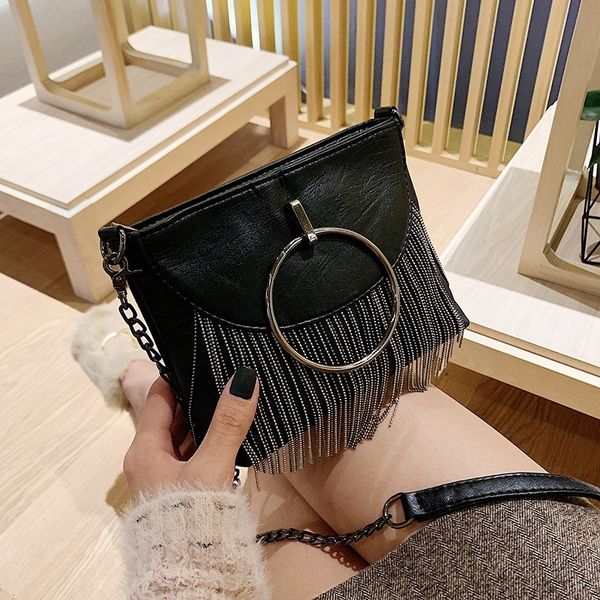 Handbag for women new Korean fashion pu small square bag single shoulder crossbody chain bag riveted tassel female bag
