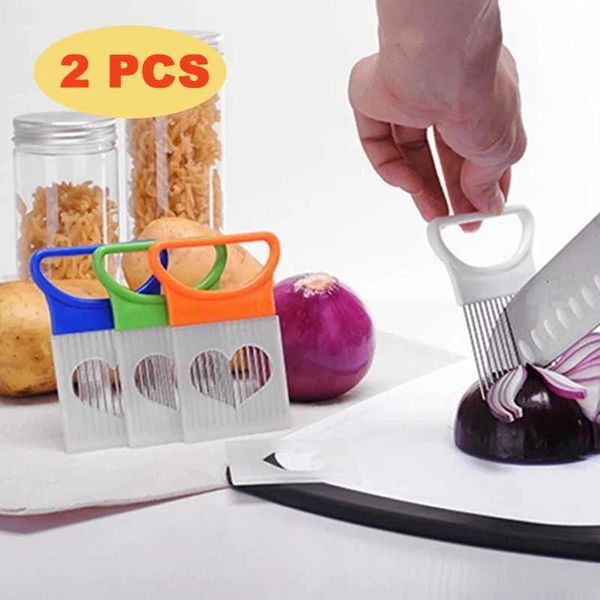 2 onion needles stainless steel onion forks vegetable and fruit slicer tomato cutter safety accessories kitchen tools Y250113