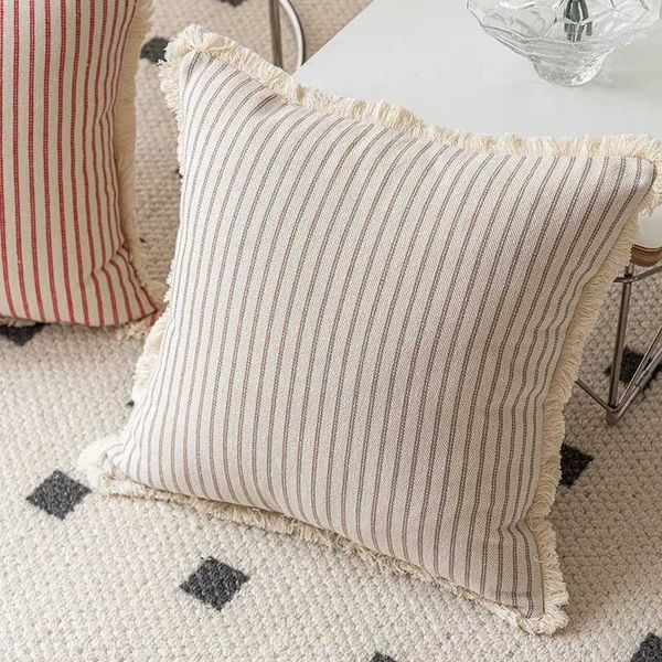 18x18in-20x20in BohoThick cotton linen strip mat cover farmhouse throw cover sofa Livingro bedding M241113