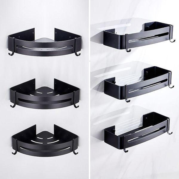 Bathroom Shelves Shelf Organizer Shower Storage Rack Black Corner Wall Mounted Aluminum Toilet Shampoo Holder No Drill 230419