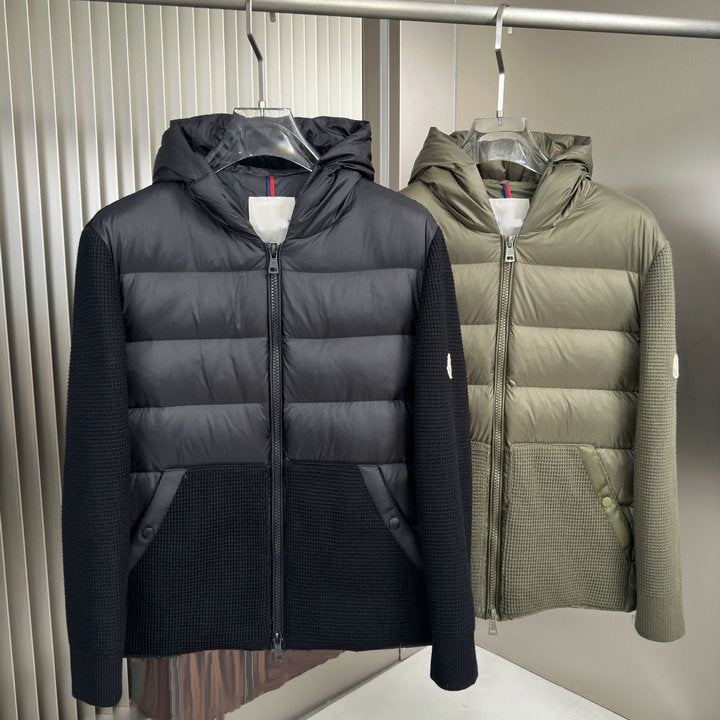 2025 New European Style Knitted down jacket for Men Winter Fashion Patchwork Knitted Sleeve Cardigan Outerwear Size m-3xl