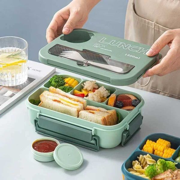 Compartment 1300ML portable lunch box childrens student office bento box microwave food storage container with fork and spoon X2408313