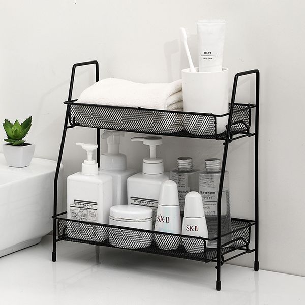 Dish Racks Double Layer Iron Kitchen Storage Rack Wire Spice Organizer Metal Cosmetic Makeup Basket Holder Drainer Bathroom Desk Shelf 23011
