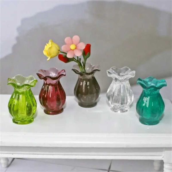 Vases Simulation Glass Lace Vase Model Dollhouse Miniature Mini Living Room Decor Miniature Flower Vase Doll House Accessories z241212