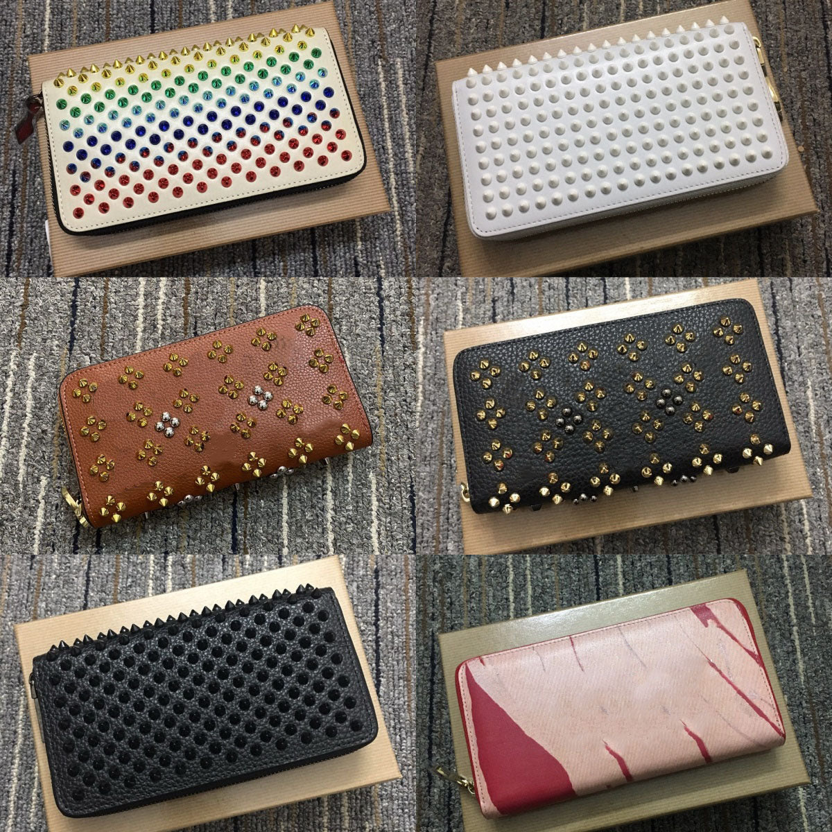 New style CL wallet rivet genuine leather long men&#039;s wallet women&#039;s casual trendy top grain cowhide clutch bag
