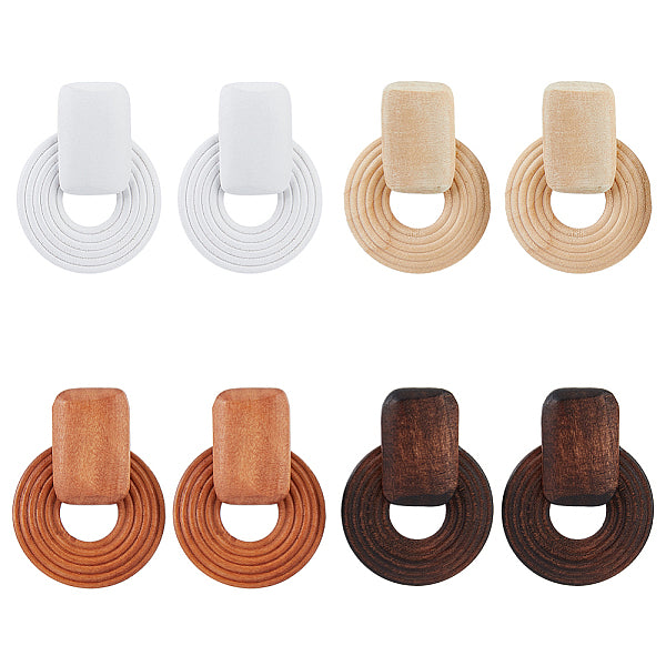 4 paire de boucles d'oreilles pendantes en forme de donut en bois bicolore avec épingles en acier inoxydable 316 pour femmes
