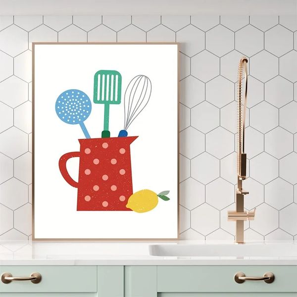 Kitchen Poster, Fruits, Vegetables, Grains, Spices, Customization for Dining Room,Printed Canvas Painting for Home Decoration Unframed