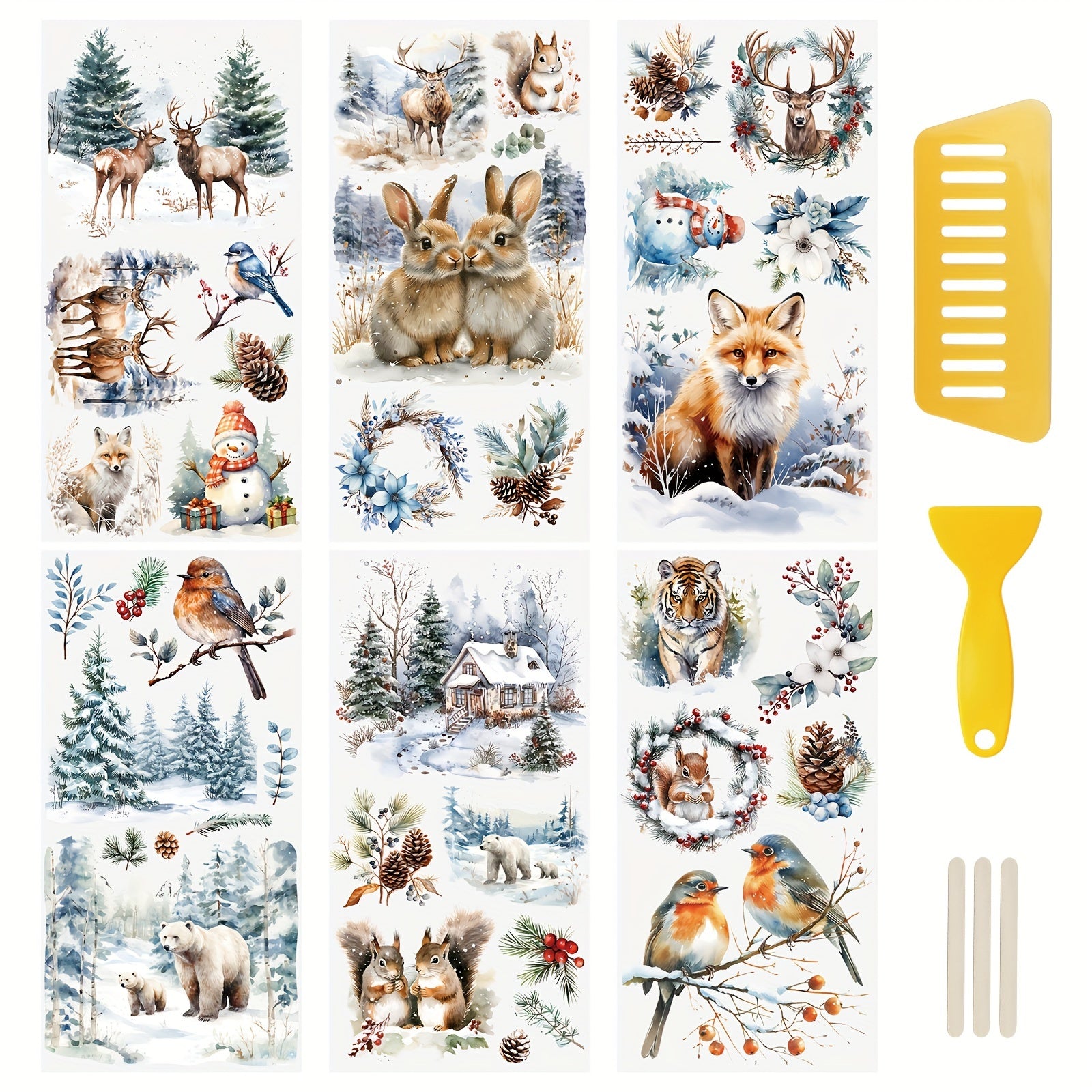 TEMU 6 Sheets Rub On Transfer Stickers, Winter Snow Elk Decal For Diy Scrapbooking Photo Albums Furniture, 15 * 30cm