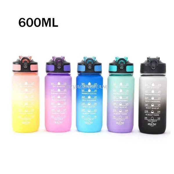 600ML Colorful Water Bottle Motivational Drinking Bottle Sports Water Bottle with Time Marker Portable Reusable Plastic CupsXJ241026