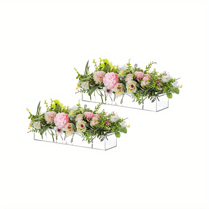 TEMU Rectangular Acrylic Vases For Centerpieces, 16 Inches Long Floral Vase With Holes For Flowers, Clear Rectangle Box Tray For Roses For Wedding