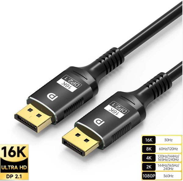 16K DP 2.1 Cable 8K DisplayPort Video 80gbps Cable DP to DP 16K 30Hz 8K 60Hz 120Hz for Laptop TV Projector Gaming Monitor
