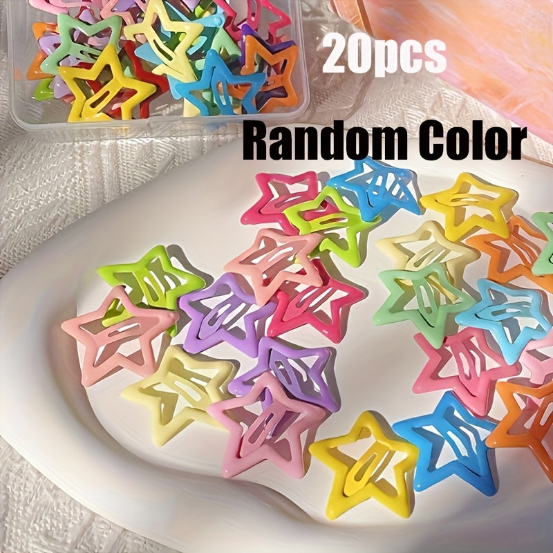 TEMU 20-40pcs Assorted Colorful Star-shaped Alloy Hair Clips Set, Elegant Retro Style With Lightweight , Perfect For Casual Attire And Styling, Ideal