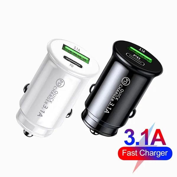 Car Charger 3.1A High Speed Dual Ports PD USB-C Type c Car Charger AutoPower Adapters Chargers For Ipad Iphone 16 15 14 plus x xr 13 Samsung
