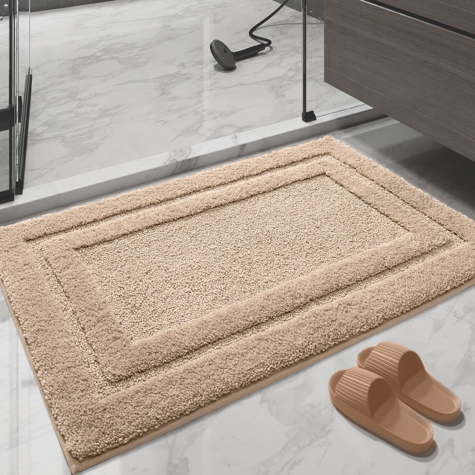 Solid Color Ins Bathroom Floor Mats Household Bathroom Entrance Anti-slip Mat Bathroom Flocking Thick Absorbent Carpet