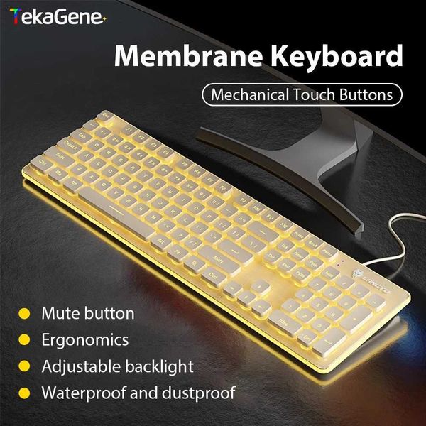 Langtu Lt600 membrane Touch Silent Wired Keyboard Abs Material 104 Key Laptop Office Waterproof Gift Keyboard Cool LightingLX241031