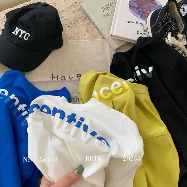 Pullover Children T-shirt 2023 Autumn New Boys Children Bubble Pulp Letter T-shirt Baby Net Red Casual Top C0258 Y241203FODB