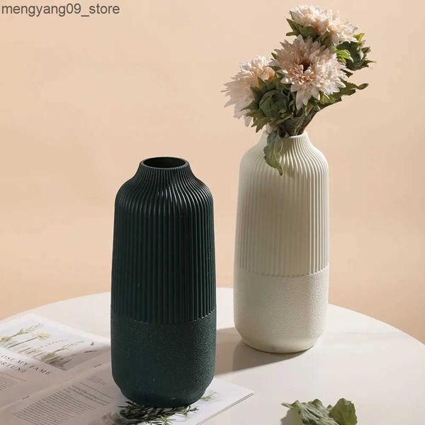 Vases Plastic Flower Vase New Nordic Style Imitation Ceramic Flower Arrangement Anti Fall Modern Flower Pot Living Room J241210