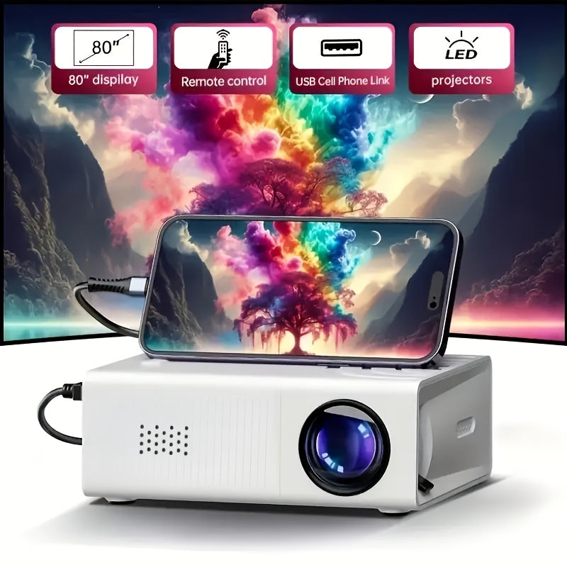 TEMU Portable Mini Projector, Full Hd Native 1080p, Suitable As A Gift, And For Home And Outdoor Viewing, With Usb Interface Remote Control,