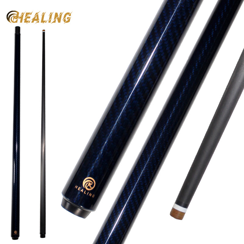 OKHEALING 1-2 Split Pool Cue Stick Carbon Fiber Billiard Cue 12.4mm Black Pigskin Tip Uni-loc Pin - 3Teeth Joint 1474mm-58inch Weight Adjust 19-20oz