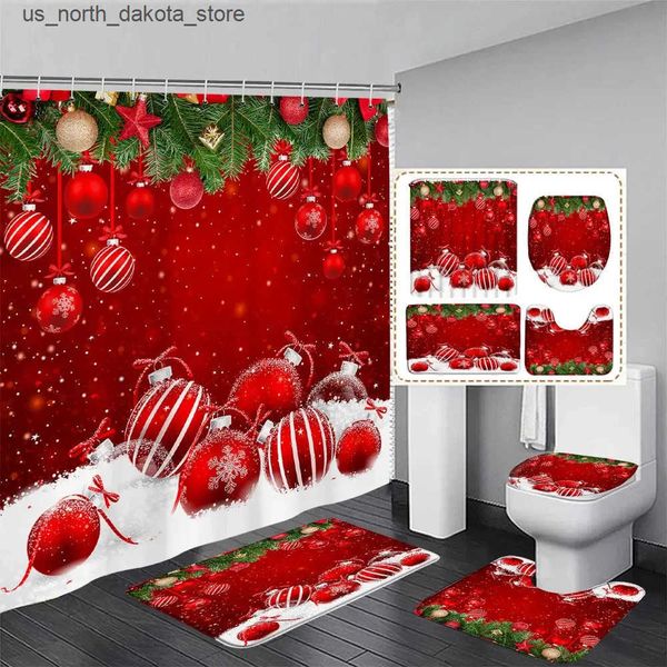 Shower Curtains set with red truck shower curtains carpet Christmas bathroom decoration J241205