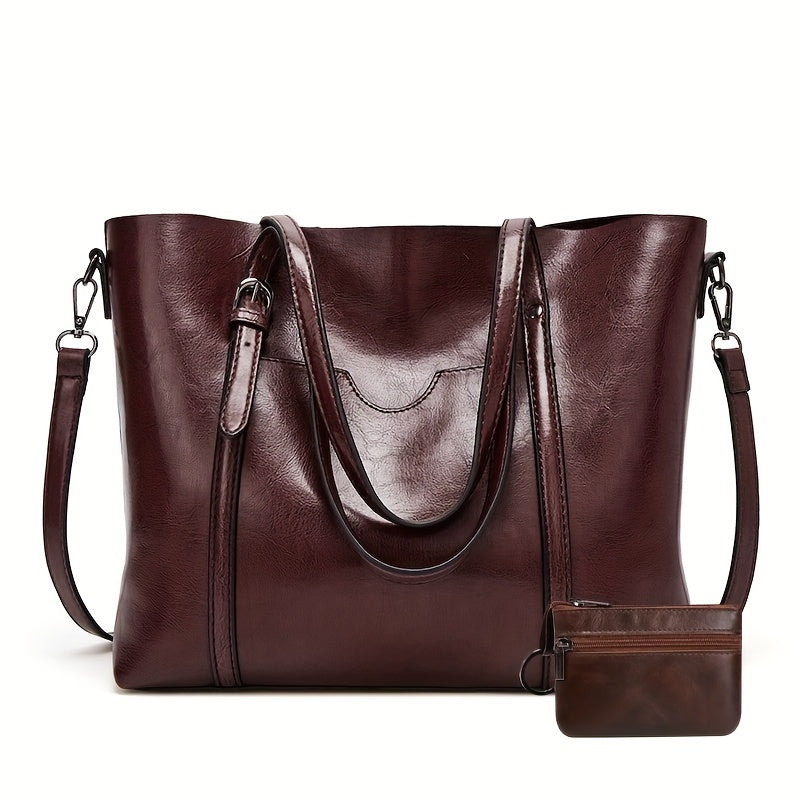 TEMU Vintage Large Capacity Tote Bag For Women, Fashionable Soft Shoulder Bag With Removable Strap, Purse Bag, Handbag With Multiple Pockets