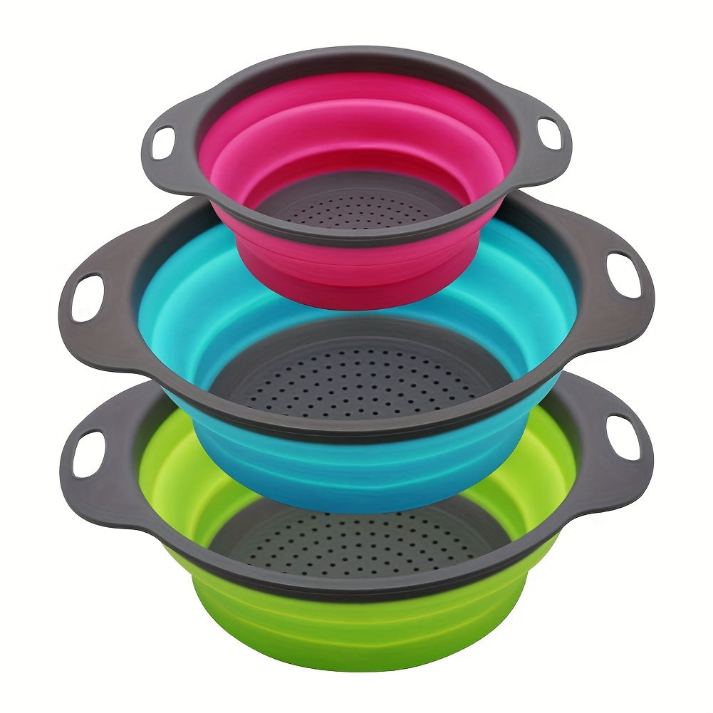 TEMU 3pcs Foldable Kitchen Strainer Set - Draining Pasta, Vegetables, And Fruits, Food-safe Filtering Vegetables, Kitchen Essentials|vibrant
