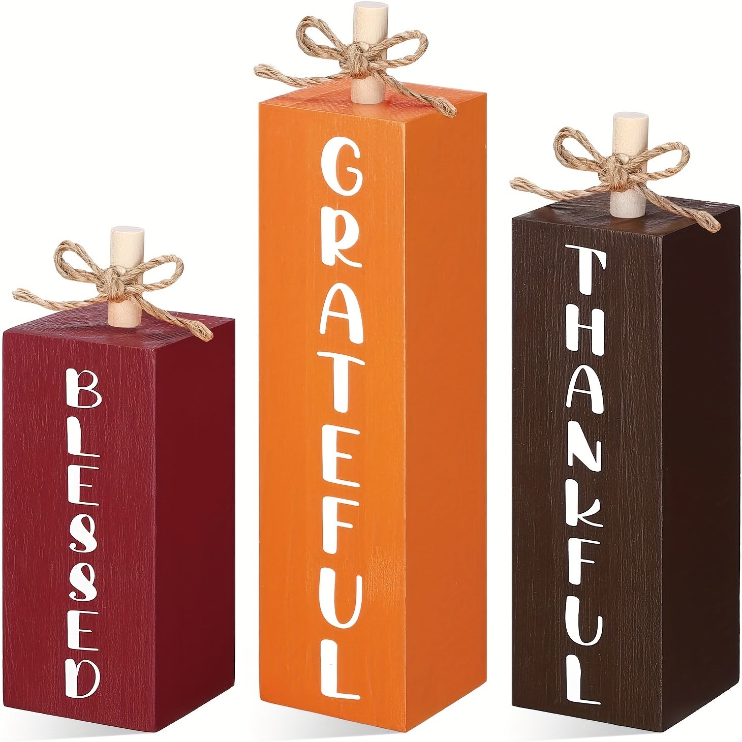 TEMU Thanksgiving Layered Tray Decor - Set Of 3, Fall Pumpkin Signs, Wooden, Farmhouse-style Tabletop Blocks For Seasonal Centerpieces, Versatile