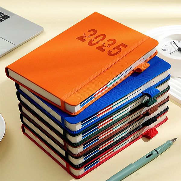 Calendar Notebooks Vertical Leather Cover Color Month Index Planner Elastic Strap A5 Agenda Office School Supplies 250116