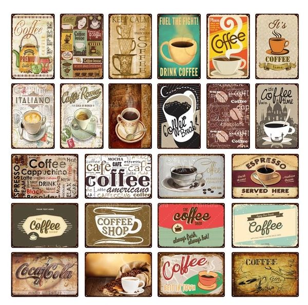 Retro Coffee Metal Tin Signs Metal Plaque Wall Decor Plate Kitchen Bar Coffee Shop Retro Metal Signs Art Painting Gift 30X20cm W03