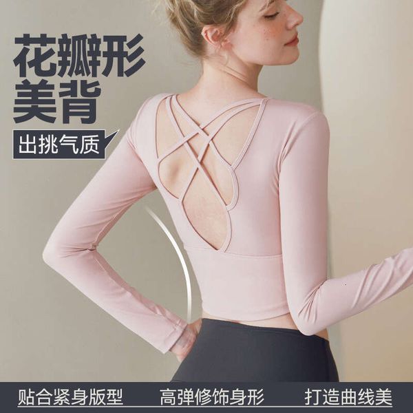 Yoga Outfit For Women In Autumn Winter, New Running And Fitness Training Outfit, Hollowed Out Back With Chest Cushion, Long Sleeved T-Shirt